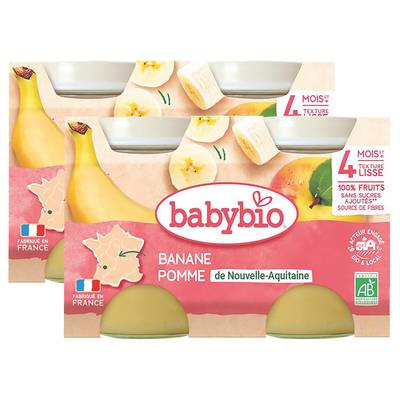 Babybio Banane, Pomme d'Aquitaine Bio Pot Bébé Dès 4 mois, Lot de 2x2x130g