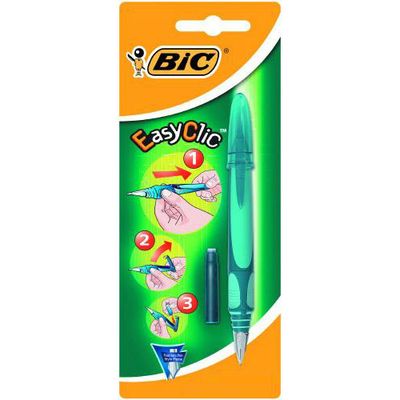 Stylo-plume bic easy clic cartouche chargement latéral grip