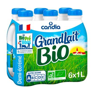 Candia Lait Bio Demi-écrémé, 6x1l
