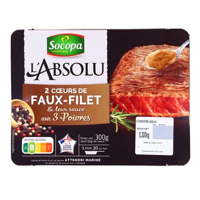 Socopa - L'Absolu Coeurs de Faux Filet Marinés aux 3 Poivres, 2x150g
