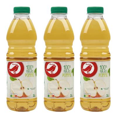 Auchan Pur jus de pomme sans sucres ajoutés, Lot de 3x1L