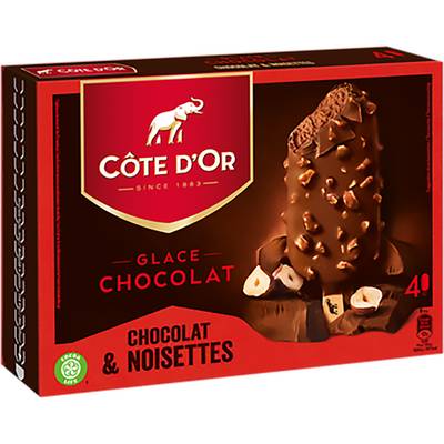 Côte d'Or Bâtonnets glacés chocolat noisette, 4x65g