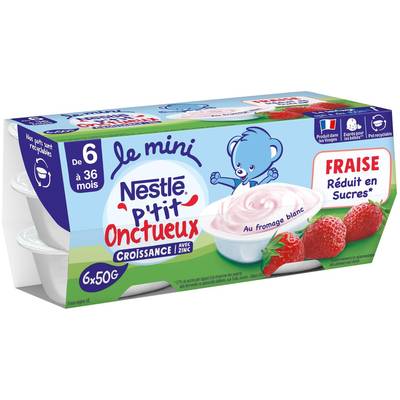 Nestlé - P'tit Onctueux Mini Dessert Lacté Fraise Fromage Blanc Coupelle Bébé Dès 6 mois, 6x50g