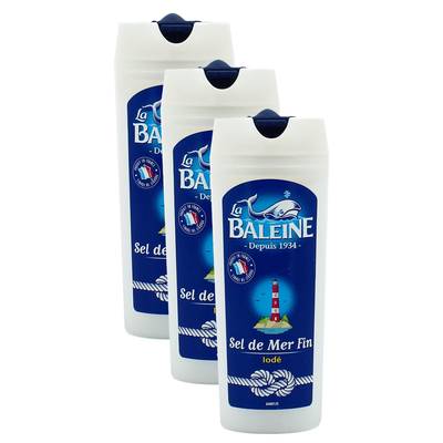 La Baleine Sel de mer fin iodé, Lot de 3x125g