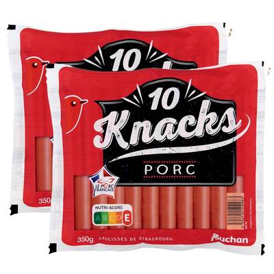 Auchan Knacks au Porc, Lot de 2 - 10 saucisses soit 350g