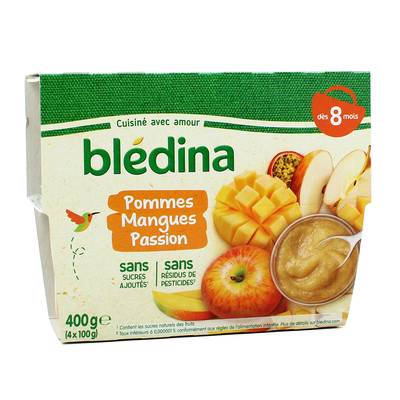 Blédina Pommes, Mangue, Passion Coupelle Bébé Dès 8 mois, 4x100g