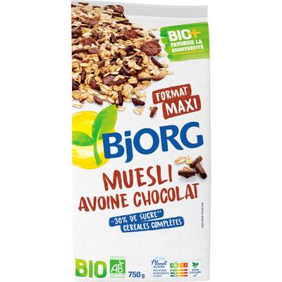 Bjorg Céréales Muesli avoine chocolat bio -30% de sucres en moins, 750g