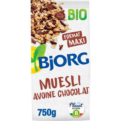 Bjorg Céréales Muesli avoine chocolat bio -30% de sucres en moins, 750g