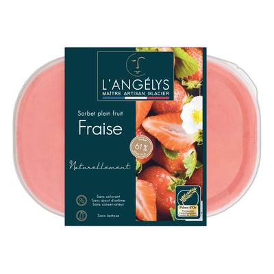 L'Angelys Sorbet artisanal plein fruit fraise 55%, 500g
