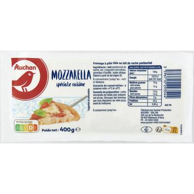 Auchan Mozzarella spéciale cuisine, 400g