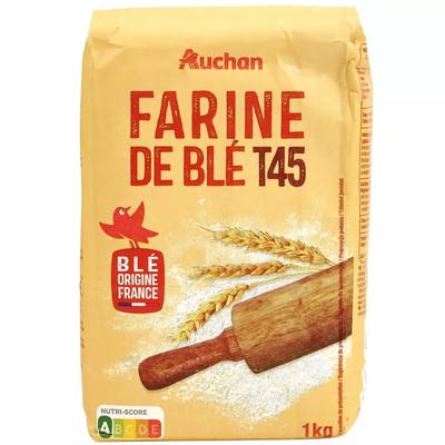 Auchan Farine de blé Fluide T45, 1kg