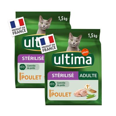 Affinity - Ultima Croquettes Poulet Contrôle du Poids pour chat adulte stérilisé, Lot de 2x1.5kg