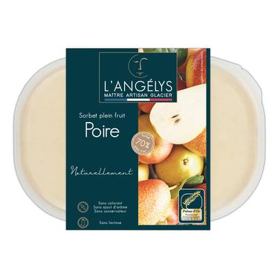 L'Angelys Sorbet artisanal poire plein fruit 70%, 500g