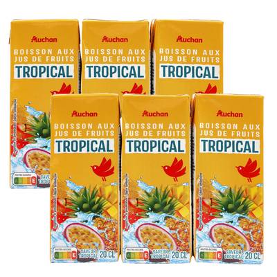 Auchan Boisson aux jus de fruits tropical, Lot de 2 packs de 6x20cl