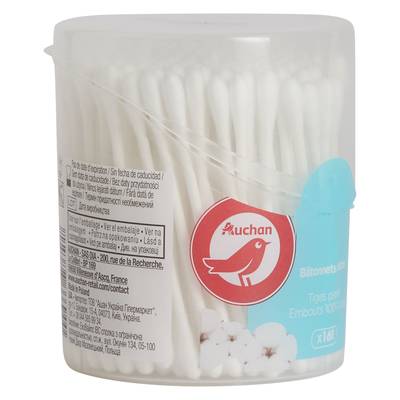 Auchan Cotons-tiges en boîte avec tiges en papier, 160 coton-tiges