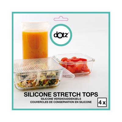 Dotz Set de 4 couvercles carrés en silicone, 9.5, 14.5, 19.5 et 25 cm
