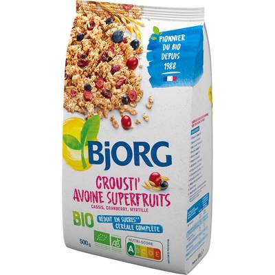 Bjorg Crousti Avoine Superfruits Bio - Cassis, Myrtilles, Cranberry, 500g