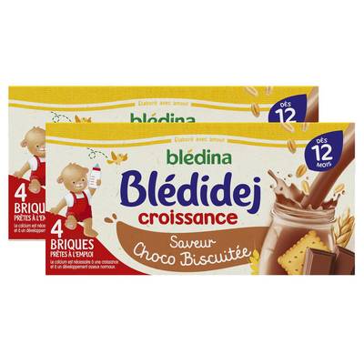 Blédina - Blédi'dej Céréales lactées Choco Biscuitée Brique Bébé Dès 12 mois, Lot de 2x4x25cl