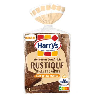 Harrys Pain de Mie Rustique American Sandwich Seigle et Graines, 14 tranches - 500g