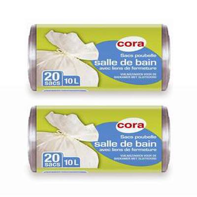Cora Sacs poubelle 10L salle de bains, Lot de 2x20 sacs de 10L