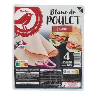 Auchan Blanc de Poulet Fumé, 4 tranches - 120g