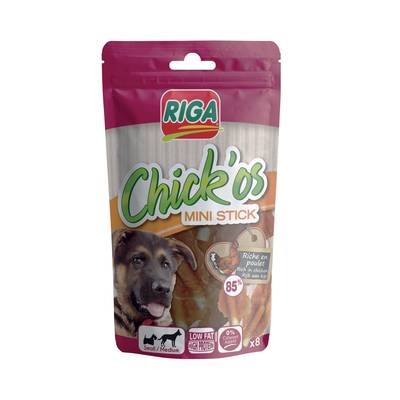 Riga Chick'Os Filets de Poulet et Mini Stick - Friandise Récompense pour chien petit et moyen x8, 65g