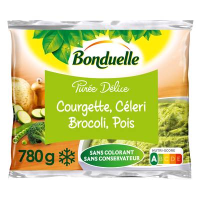 Bonduelle Purée délice vert- Courgettes, céleri, brocolis et pois, Sachet de 780g
