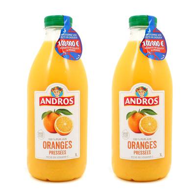 Andros Jus d' Oranges Pressées, Lot de 2x1L