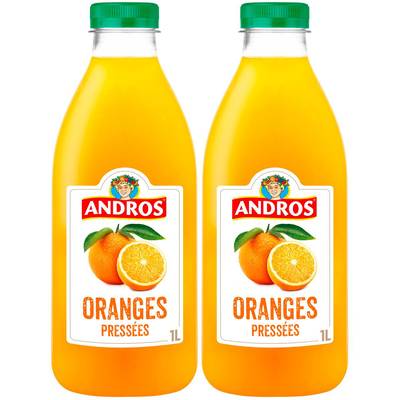 Andros Jus d' Oranges Pressées, Lot de 2x1L