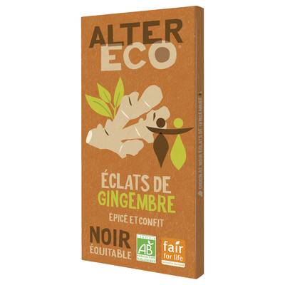Alter Eco - Commerce Equitable Chocolat noir éclats de gingembre 60% Cacao Bio d'Equateur, 100g