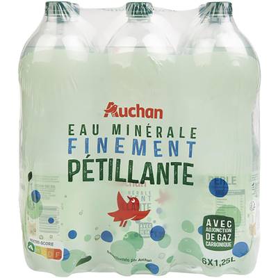Auchan Eau minérale naturelle gazeuse, 6x1,25L