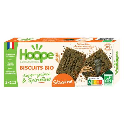 Hoope Biscuits Encas Sésame Super Graines et Spiruline Bio, 160g