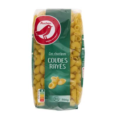 Auchan Pâtes Pipe Rigate Coudes rayés, 500g