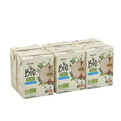Auchan BIO Nectar de pomme bio sans sucres ajoutés, 6x20cl