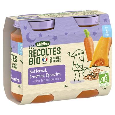 Blédina - Les Récoltes Bio Butternut Carotte Epeautre Bio Pot Bébé Dès 6 mois, 2x200g