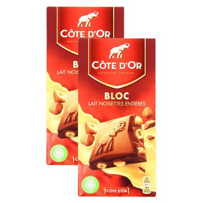 Côte d'Or Chocolat lait noisettes entières, 2x180g