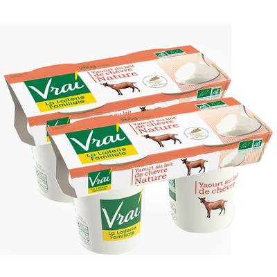Vrai Yaourt de chevre nature, Bio, 2 packs de 2x125g