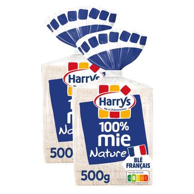 Harrys Pain de Mie Nature Grande Tranche 100% Mie Sans Croute, Lot de 2x12 tranches - 500g