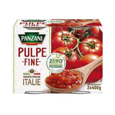 Panzani Pulpe Fine de Tomates Zero Résidu de Pesticides, 2x400g