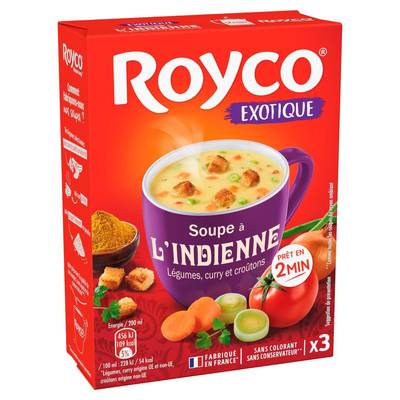 Royco Soupe à l'indienne - Légumes, curry et croûton - 3 sachets instantanée, 75g