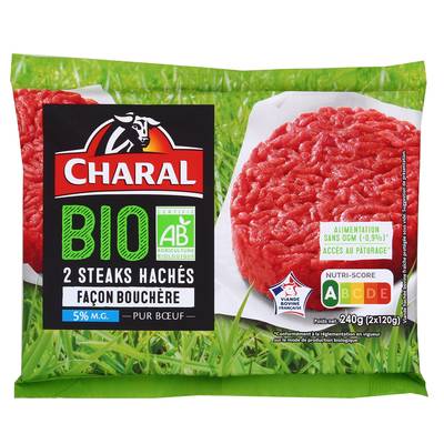 Charal Steaks Hachés Bio 5%MG Façon Bouchère, 2x120g