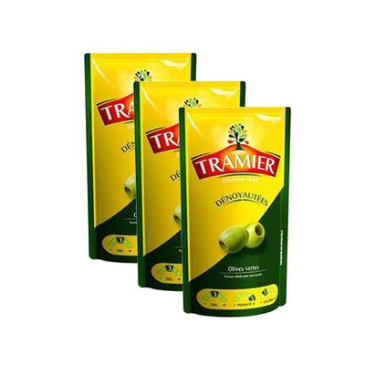 Tramier Olives vertes dénoyautées, Lot de 3x100g