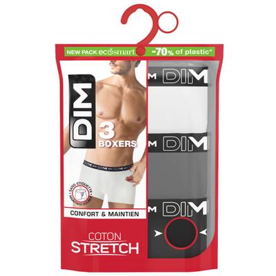 3040522946247 - Dim - 3 Boxers Homme Coton Stretch noir/blanc/gris