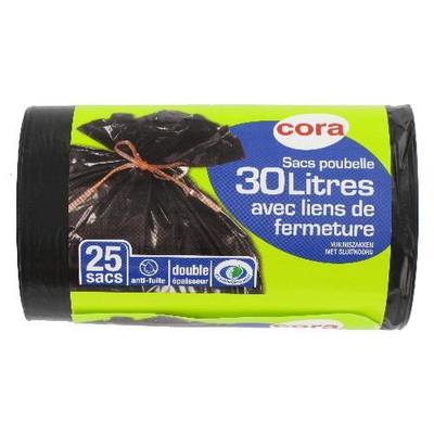 Cora Sacs poubelle 30L avec liens de fermeture, 25 sacs de 30L