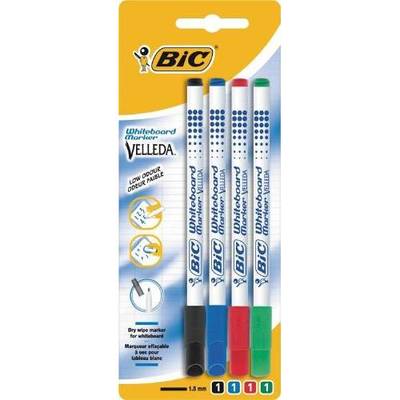 Bic Feutres effaçables à sec Velleda pointe fine couleurs assorties, 4  feutres