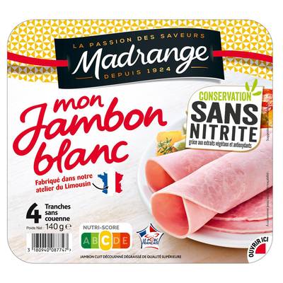 Madrange Jambon Blanc Sans Nitrites, 140g, 4 tranches - 140g