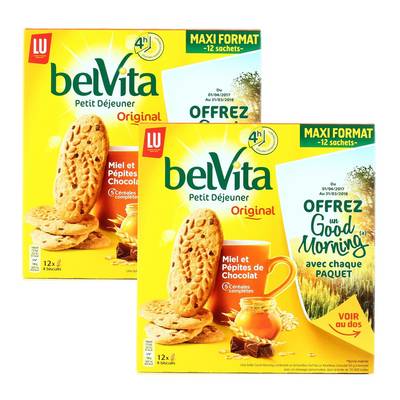 Belvita Biscuits petit-déjeuner miel et pépites de chocolat, 2x650g