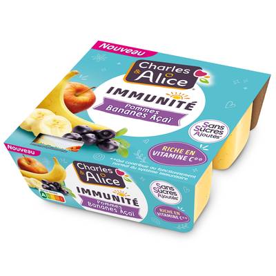 Charles et Alice Pomme banane acaï sans sucre ajouté, 4x97g
