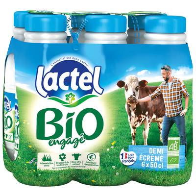 Lactel Lait bio 1/2 écrémé, 6x50cl