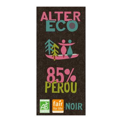 Alter Eco - Commerce Equitable Chocolat noir absolu 85% bio du Pérou, 100g